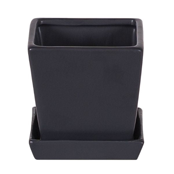 planter box saucer Square Matte Black Planter with Attached Saucer