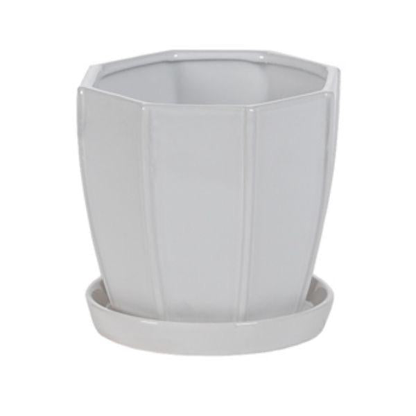 hexagonal plastic plant pots White Hexagon Pot with Attached Saucer
