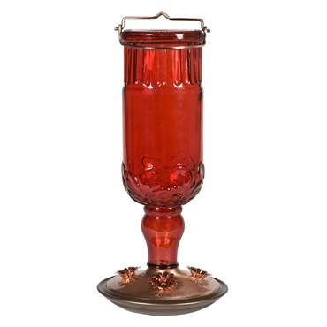 Round Antique Bottle Hummingbird Feeder-Red-24 oz
