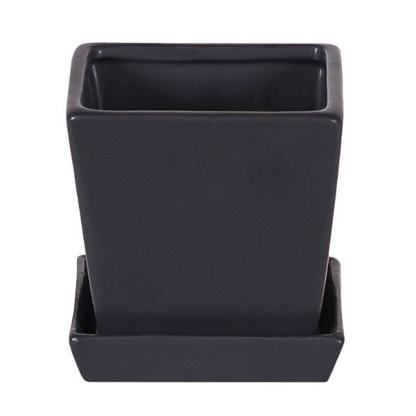 Square Matte Black Planter with Attached Saucer - 4.25 in