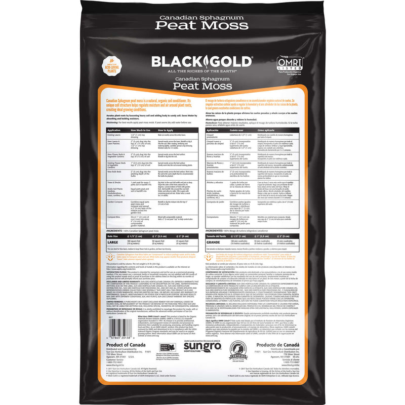 Black Gold Natural & Organic Canadian Sphagnum Peat Moss-3cuft