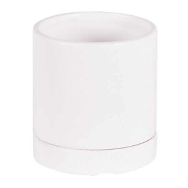 Matte White Cylinder Planter with Saucer - 3.25 in