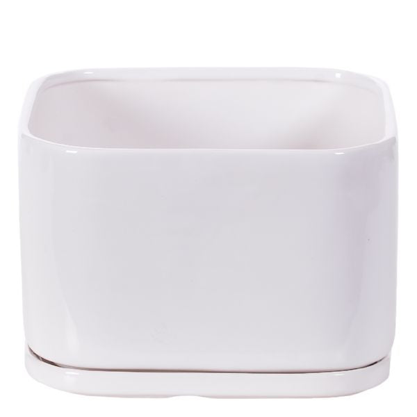 Square Matte White Planter with Saucer - 7.5"
