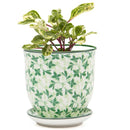 Liberte Pot with Saucer - Green Leaves - 3.25"