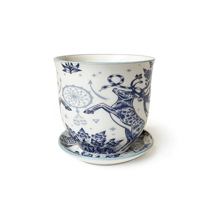 Liberte Pot with Saucer - Blue Stag - 3.25"