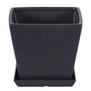 Square Matte Black Planter with Attached Saucer -7"