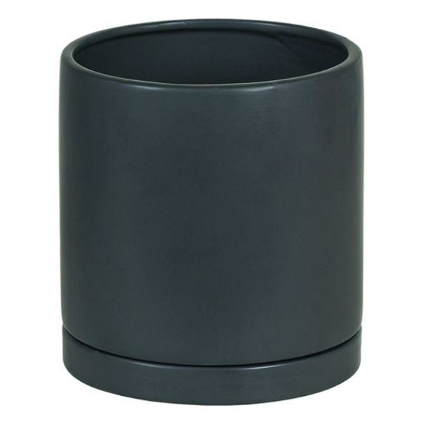 Matte Black Cylinder Planter with Saucer - 6 in