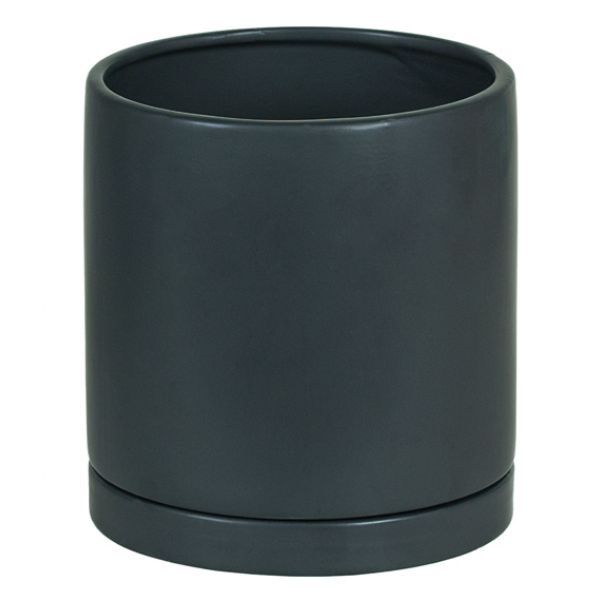 Matte Black Cylinder Planter with Saucer - 4.5 in