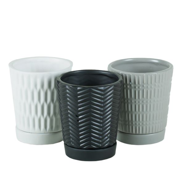 Patterned Pot with Saucer - Assorted - 3"