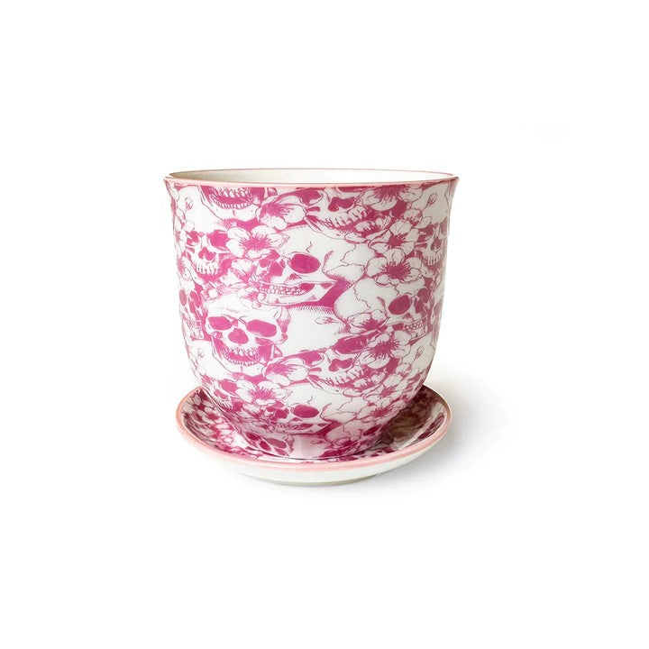 Liberte Pot with Saucer - Pink Skull - 3.25"