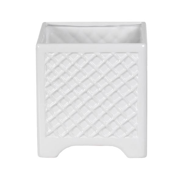 Square Trellis Pot - White - 6.25"