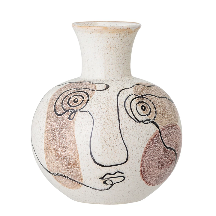 Stoneware Vase with Face - 9"