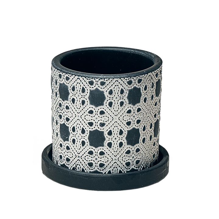 Balter Pot with Saucer - Black Lattice - 5"