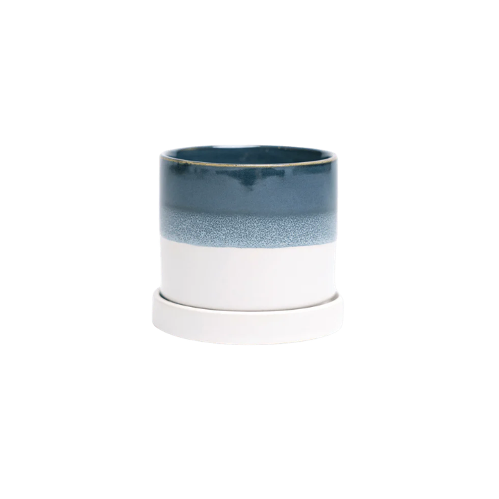 Small Minute Pot with Saucer - Green Blue Layers - 3"