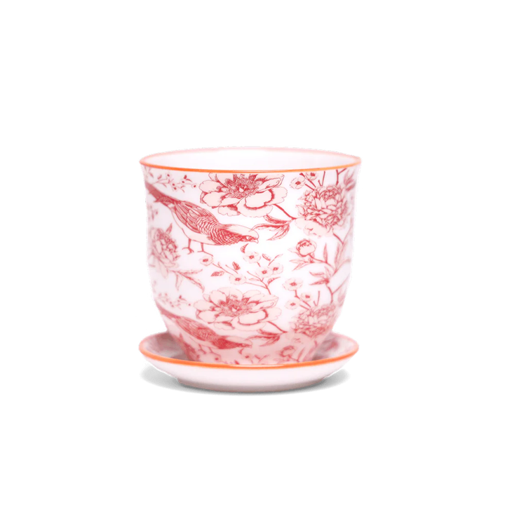 Big Liberte Pot with Saucer - Red Pheasant - 4.25"