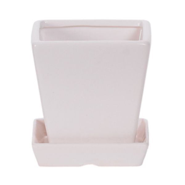 Square Matte White Planter with Attached Saucer - 3.25 in