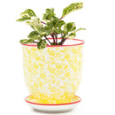 Big Liberte Pot with Saucer - Yellow Flowers - 4.25"