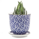 Liberte Pot with Saucer - Blue Leaves - 3.25"