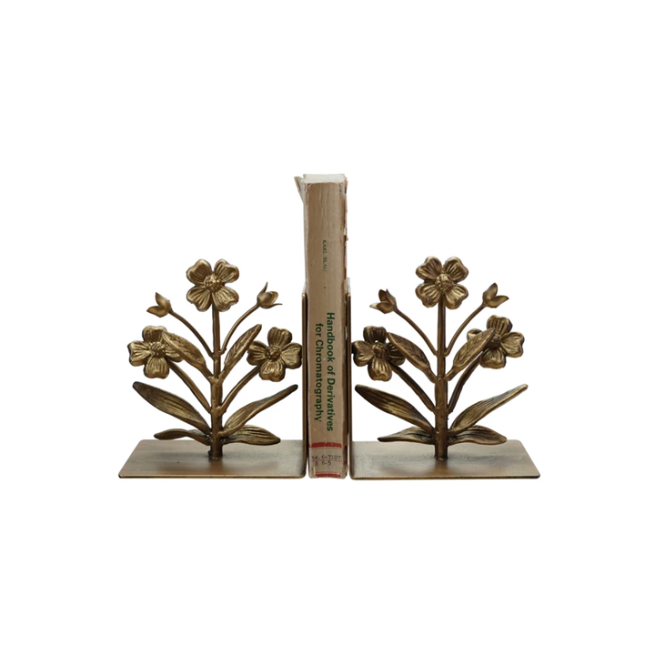 Cast Iron Flower Shaped Bookends - 6.5"