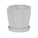 White Hexagon Pot with Attached Saucer - 6.5"