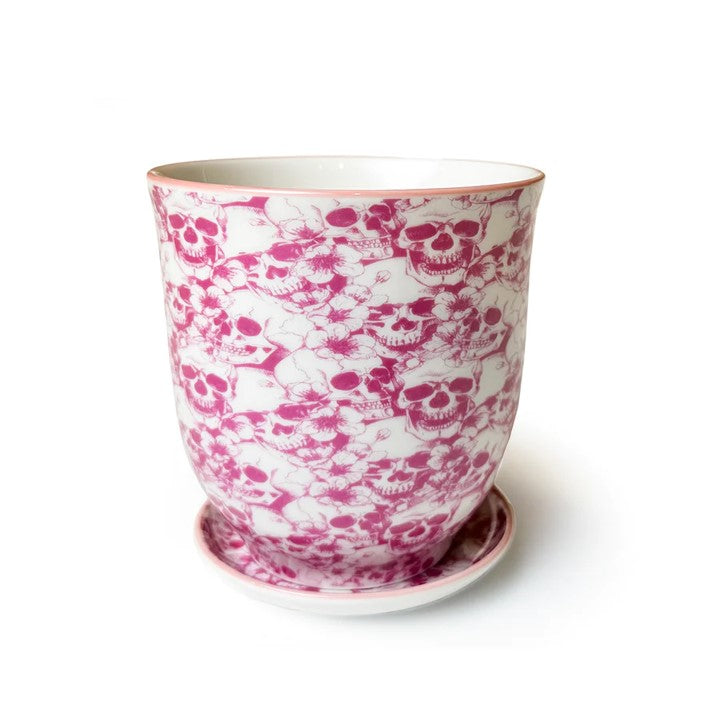 Big Liberte Pot with Saucer - PInk Skulls - 4.25"