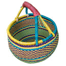 African Artisan Large Round Basket w/Leather Handle