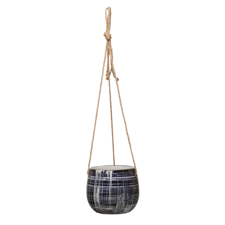 Stoneware Planter w/Jute Hanger - Blue - 6"