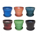 Floral Pot with Attached Saucer-Assorted-2 in