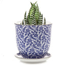 Big Liberte Pot with Saucer - Blue Feathers - 4.25"