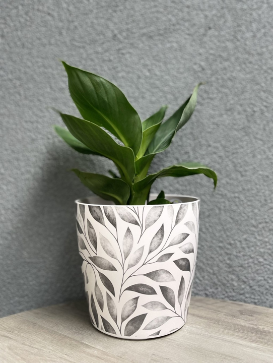 Bamboo Self Watering Planter - Gray Leaves - 7"