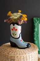 Ceramic Cowboy Boot Vase - 8.5"