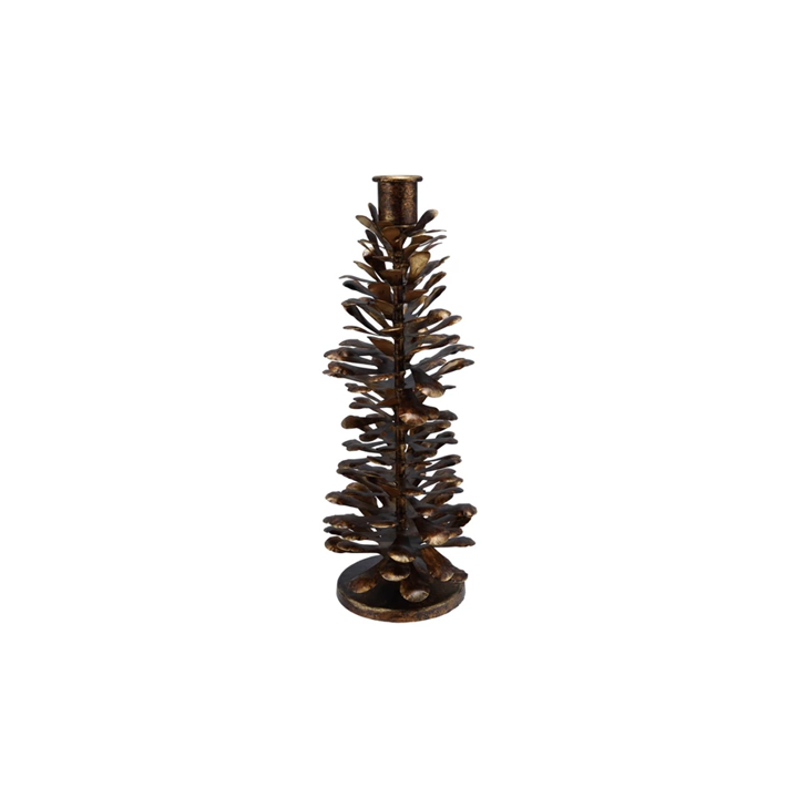 Metal Pinecone Shaped Taper Holder - Antique Gold - 10"