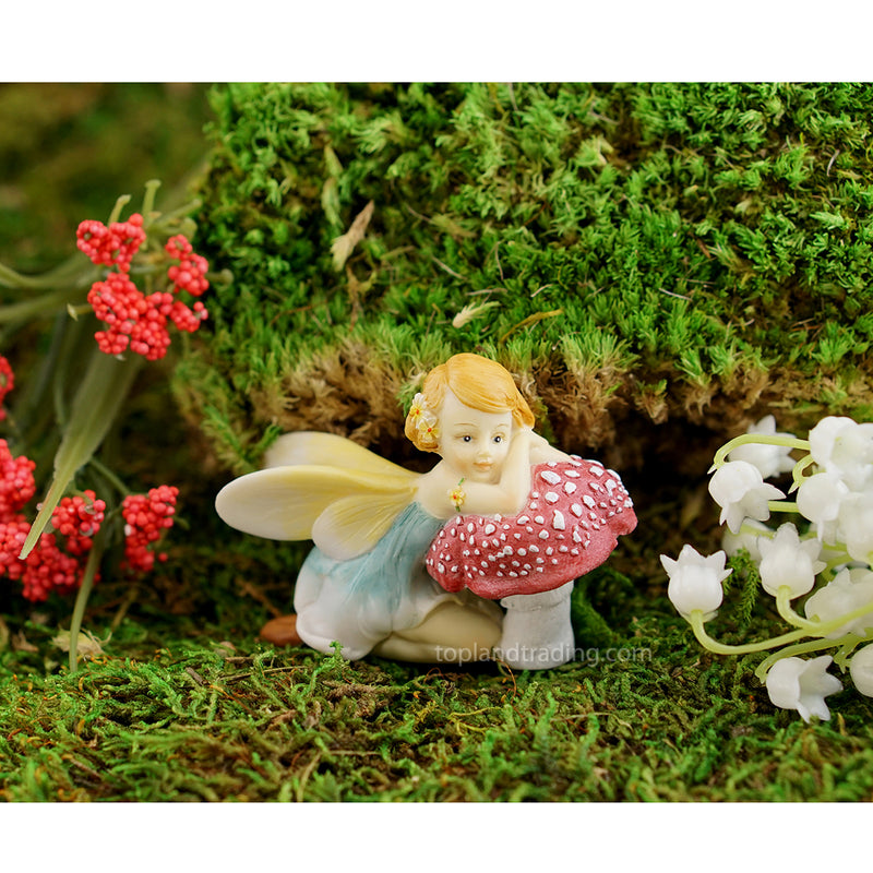 Flower Fairy Resting on Mushroom-2x2.5  in