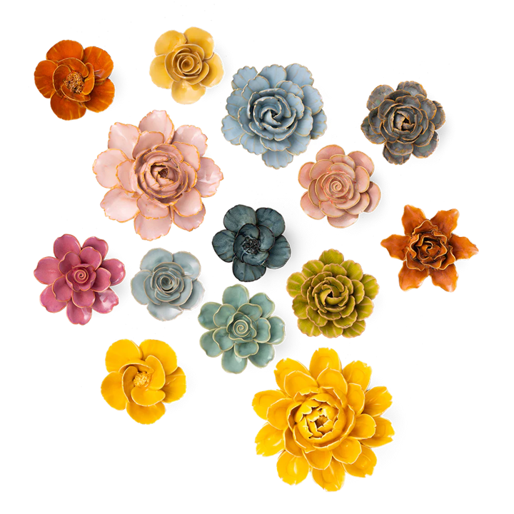 Ceramic Florals Cool Colors