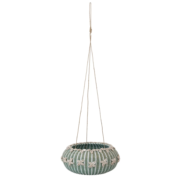 Rattan Hanging Planter w/Shells - 10"