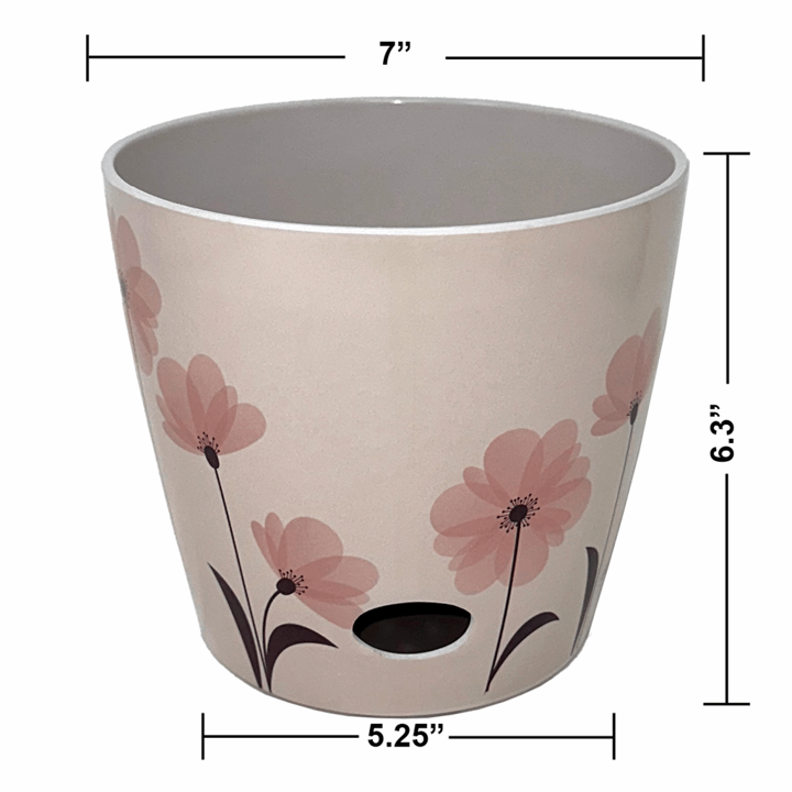 Bamboo Self Watering Planter - Pink Flower - 7"