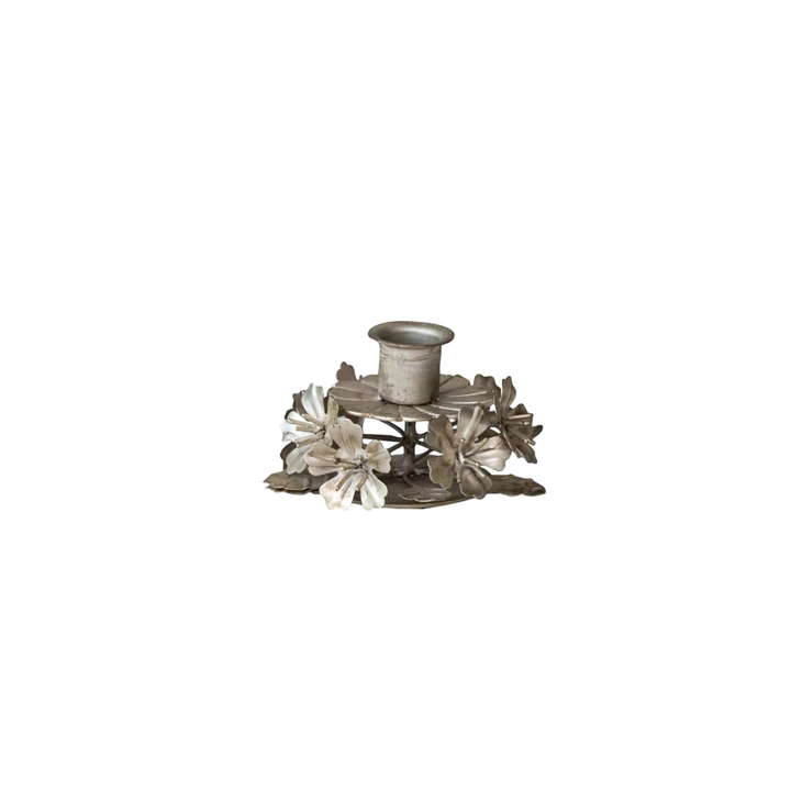 Metal Leaves & Flowers Taper Holder - 2.25" - Silver