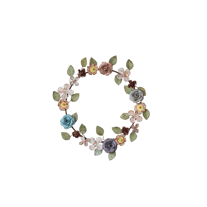 Hand-Painted Metal Vintage Reproduction Toleware Floral Wreath