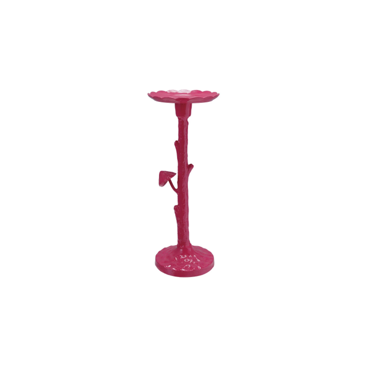Cast Iron Fushia with Mushrooms Taper Candle Holder - 10"