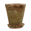 Distressed Terracotta Planter w/Saucer - 7"