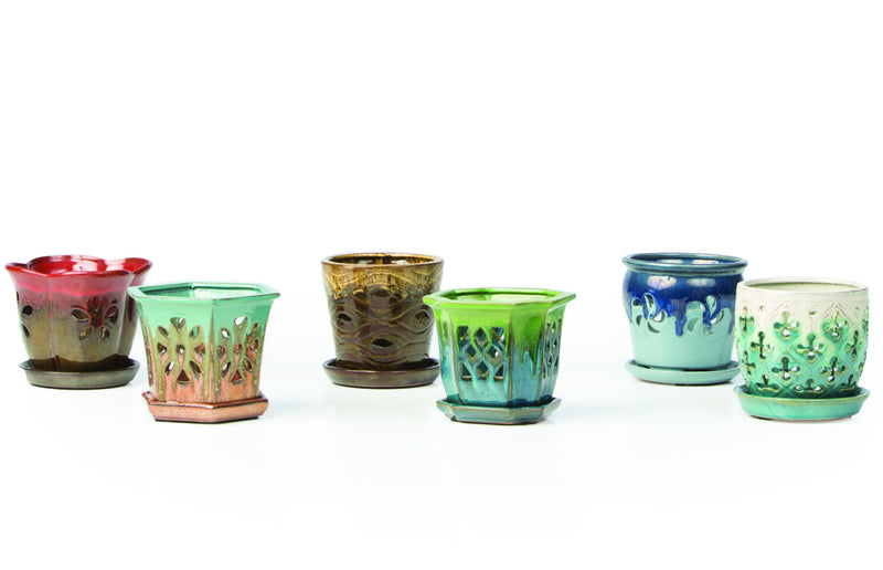 Orchid Pot w/Attached Saucer - 4" Assorted Colors