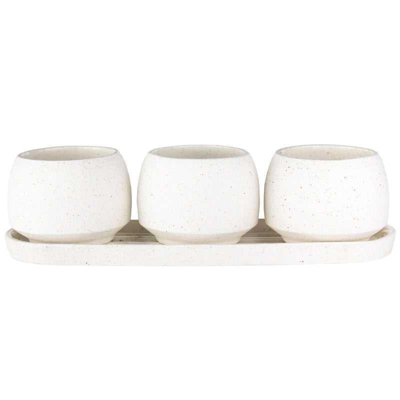 Tapered Stoneware Pot Trio - White