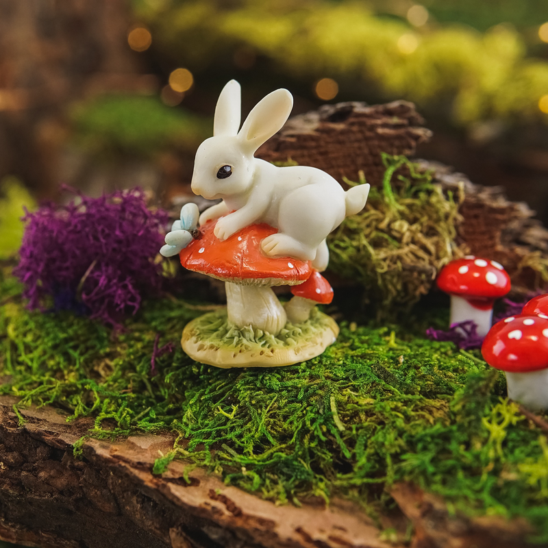 Bunny on Mushroom with Butterfly