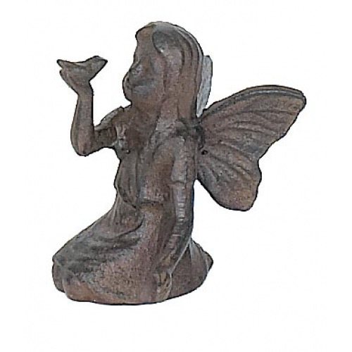 Cast Iron Kneeling Fairy with Bird
