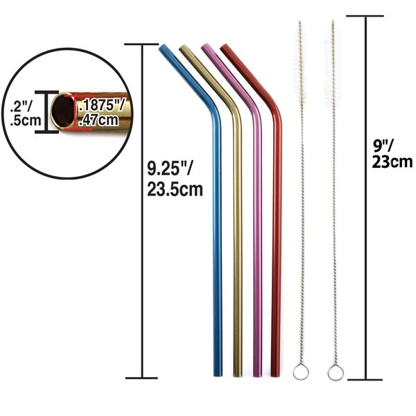 Colorful Metal Drinking Straws with Brush - 4 pack