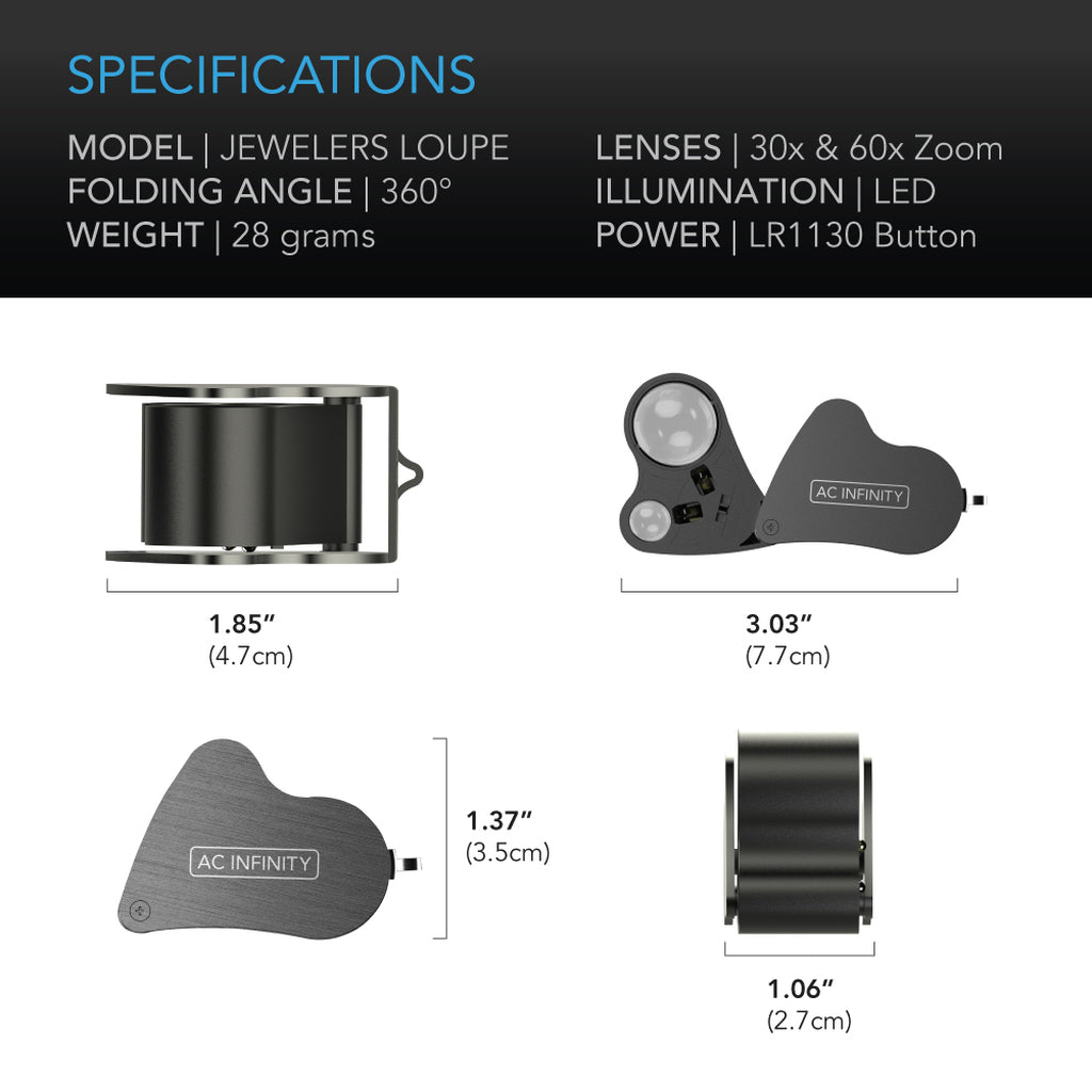 30X 60X Pocket Folding LED Illuminated Dual Lens Jewelers Loupe