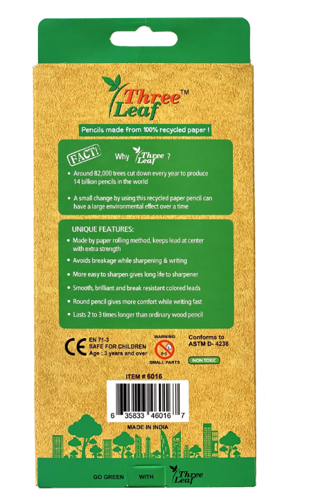 Three Leaf Recycled Paper Colored Pencils - 12 pack