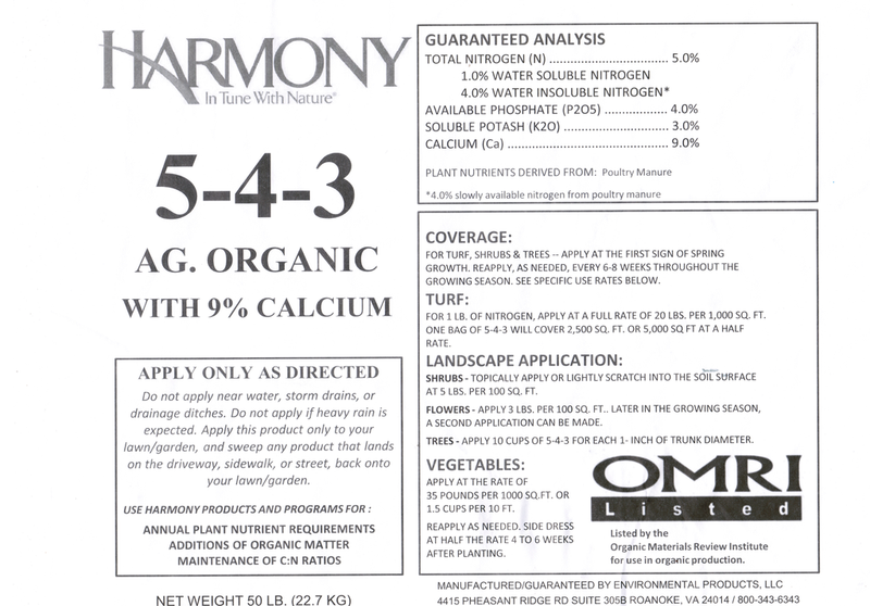 Harmony Organic 5-4-3 All Purpose Fertilizer - 40 lb