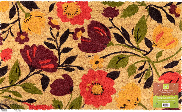 Coir Doormat-Red Floral