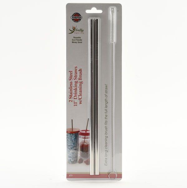 Metal Stainless Steel Drinking Straws with Brush - 2 pack